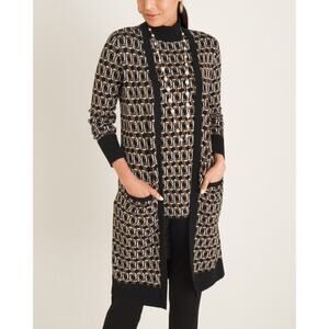 Chicos Womens Open Front Cardigan Chico Size 1 Geometric Jacquard Long Sleeve